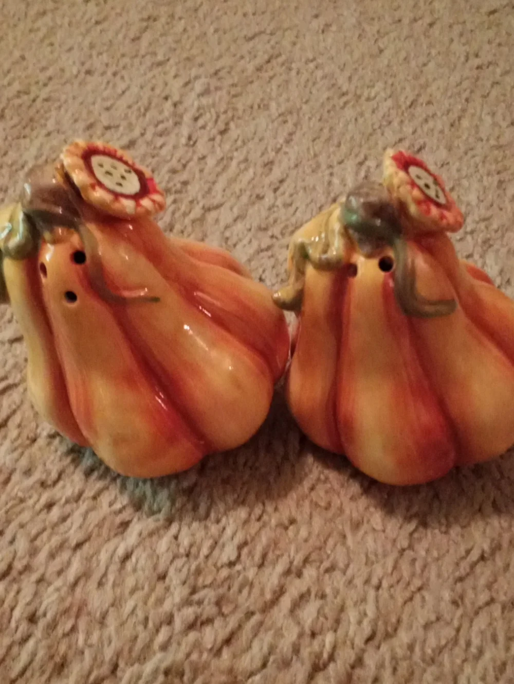 Source Unknown Orange and Yellow Pumpkin Salt & Pepper Shakers